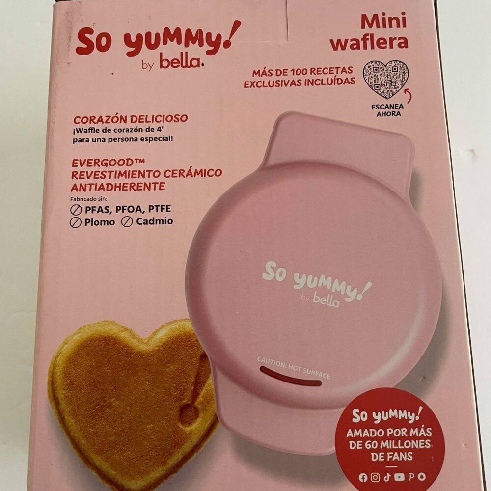 NEW So yummy By Bella Heart Mini Waffle Maker Pink